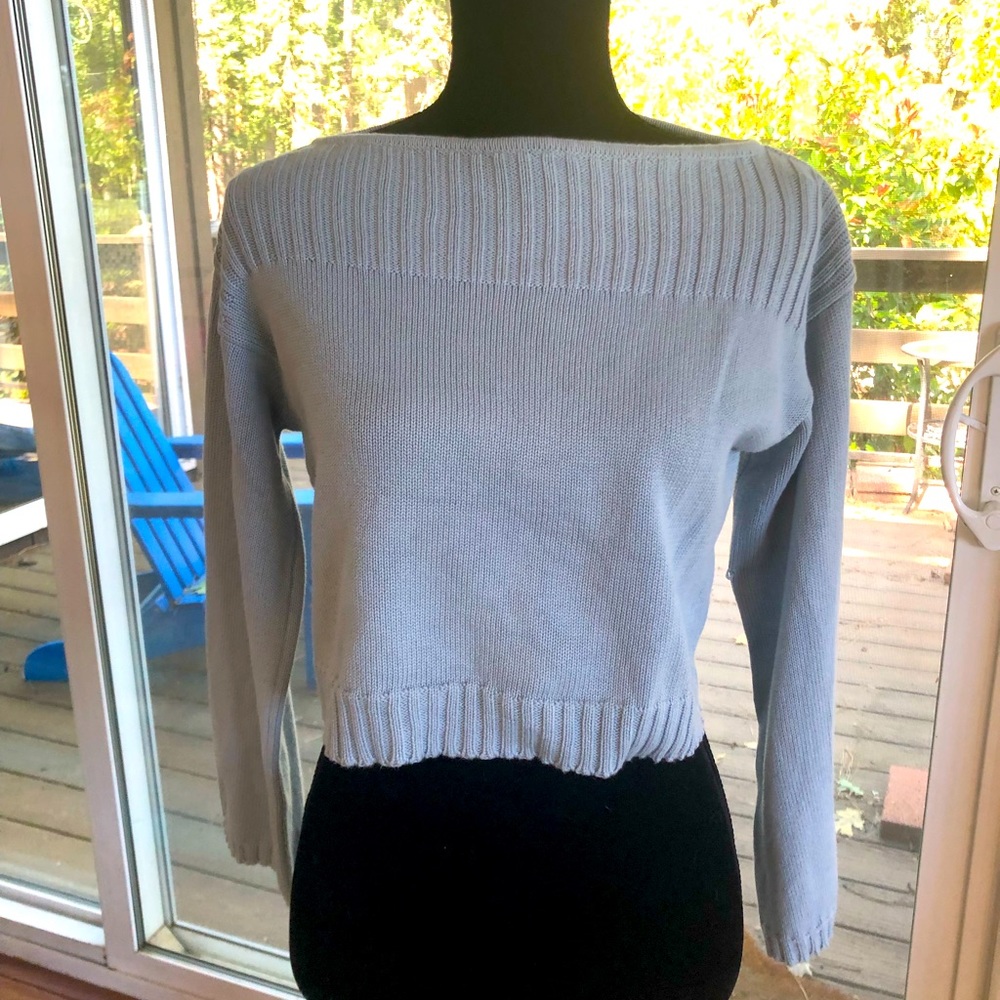 Kowtow light blue cropped cotton boatneck sweater